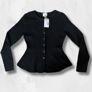 NWT H&M Black Rib-Knit Peplum Cardigan With Gold Colored Buttons